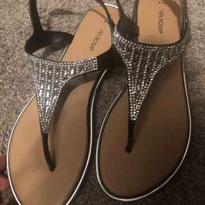 via rosa Shoes - NWOT Via Rosa Sandals with gems and black straps via rosa Shoes - NWOT Via Rosa Sandals with gems and black straps